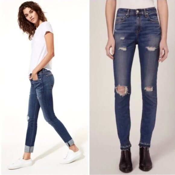 Rag & Bone Denim Dre Distressed Jeans Pants Dark Colvin Wash Size 28 Women's - Picture 2 of 14